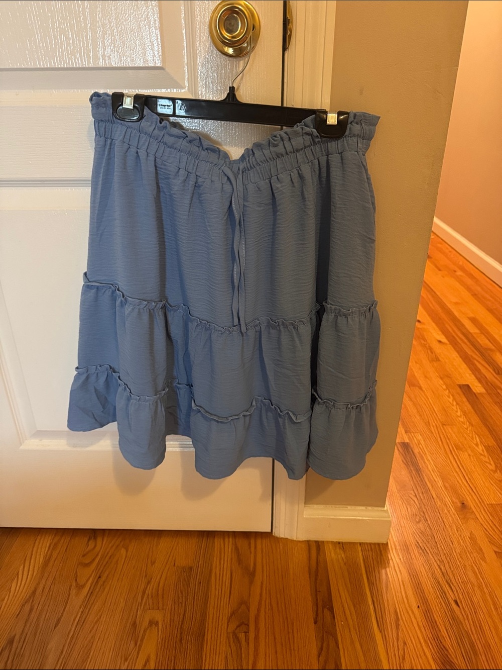 Tiered Mini Skort in Light Blue with Elastic Waist